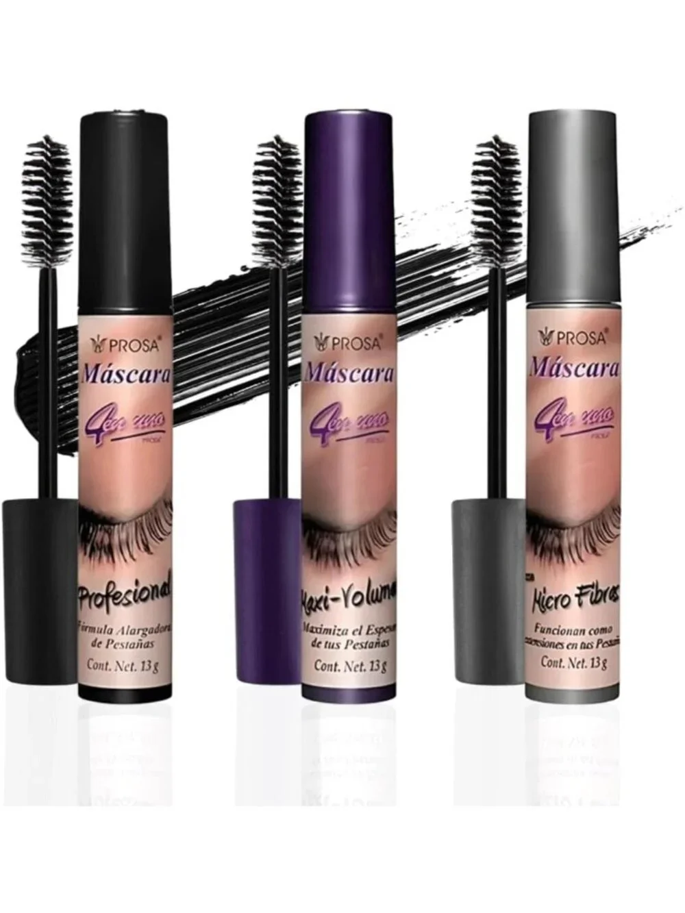 3-Pack Waterproof Mascara Set - Volume & Lengthening, Smudge-Proof, Clump-Free